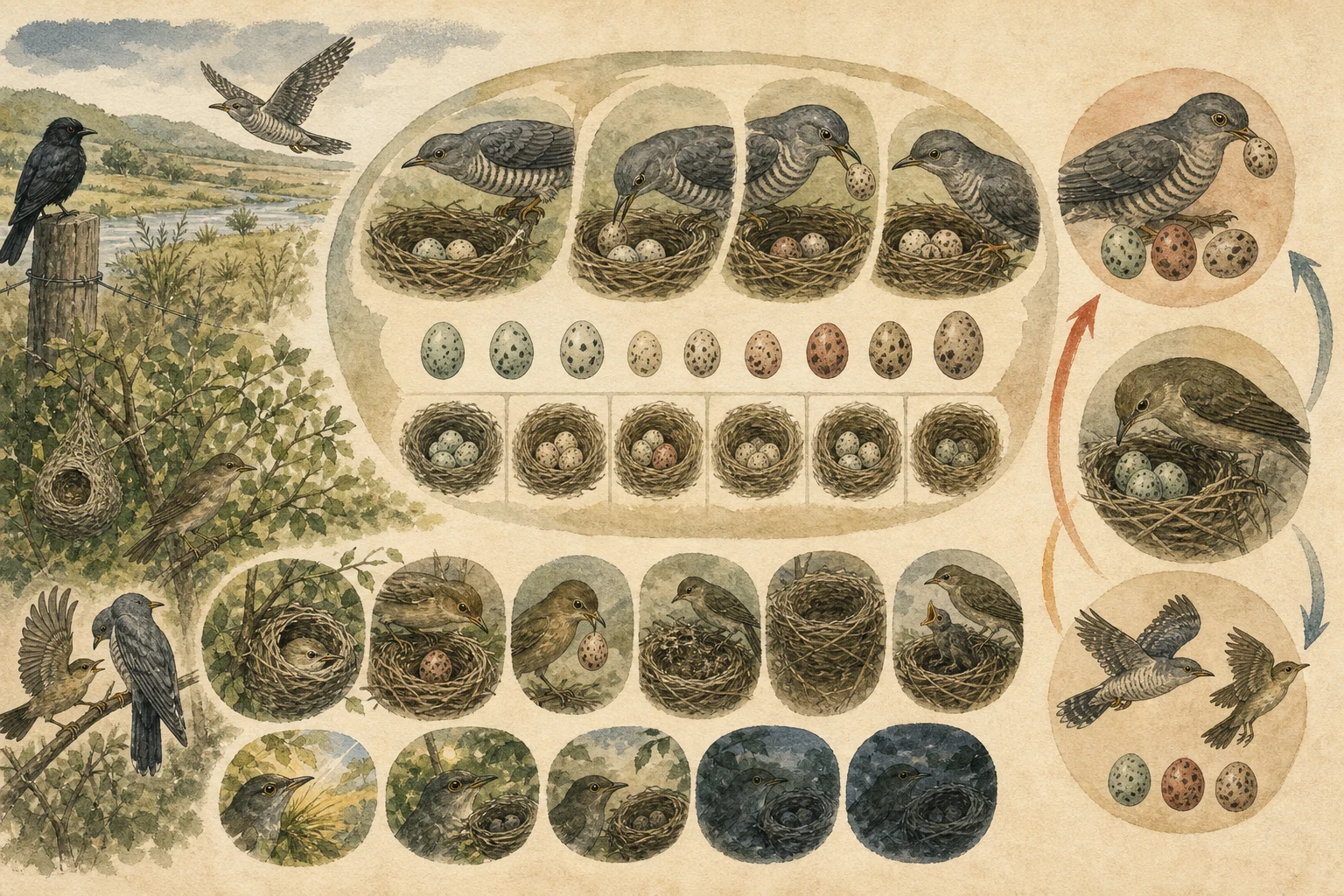Text-free illustrated habitat transect for “Brood parasitism explained”; the article points are listed below.