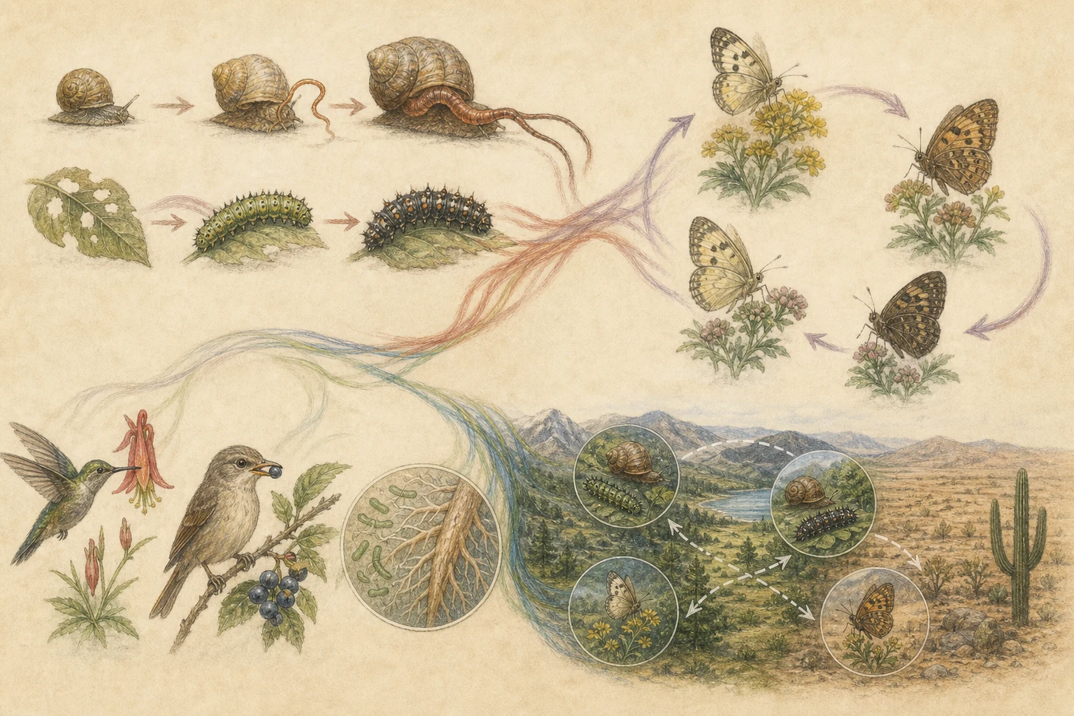 Text-free illustrated cause map for “Coevolution and evolutionary arms races”; the article points are listed below.