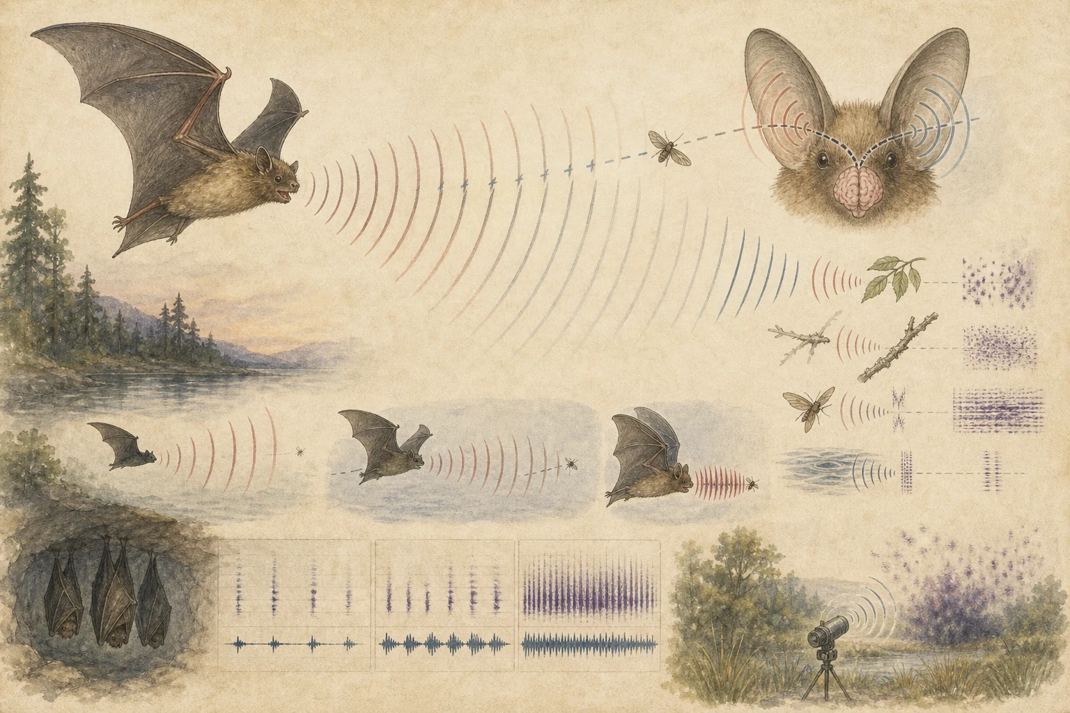 Text-free illustrated signal score for “How bat echolocation works”; the article points are listed below.