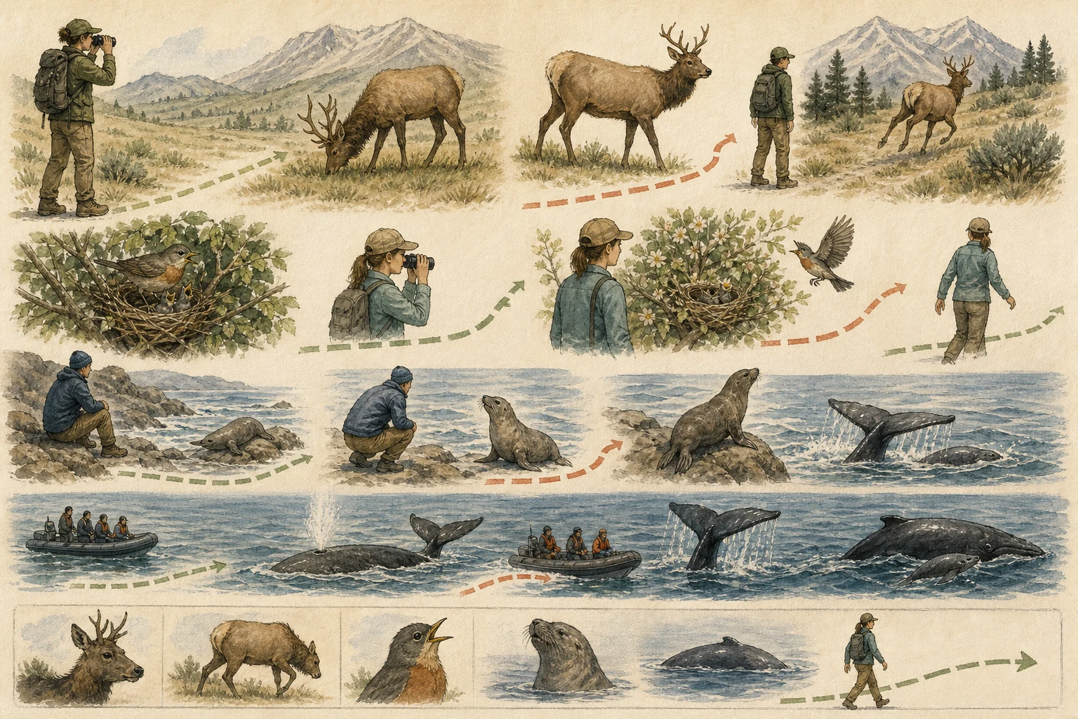 Text-free illustrated decision path for “How close is too close to wildlife?”; the article points are listed below.