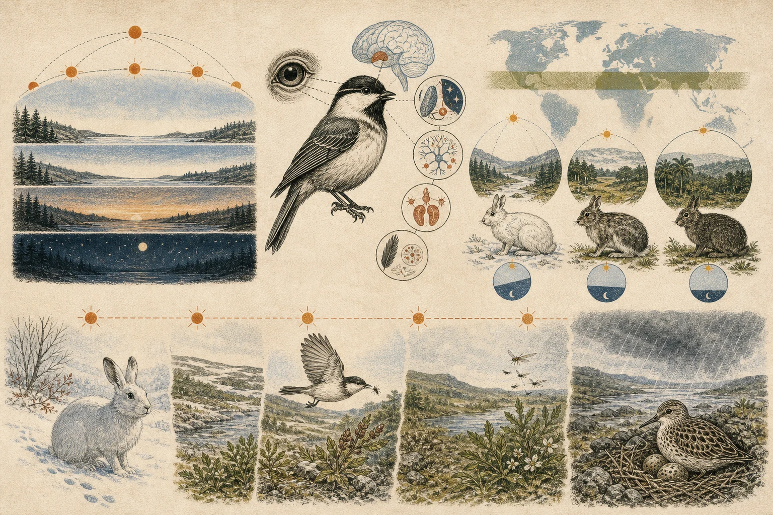 Text-free illustrated signal score for “How day length shapes animal seasons”; the article points are listed below.