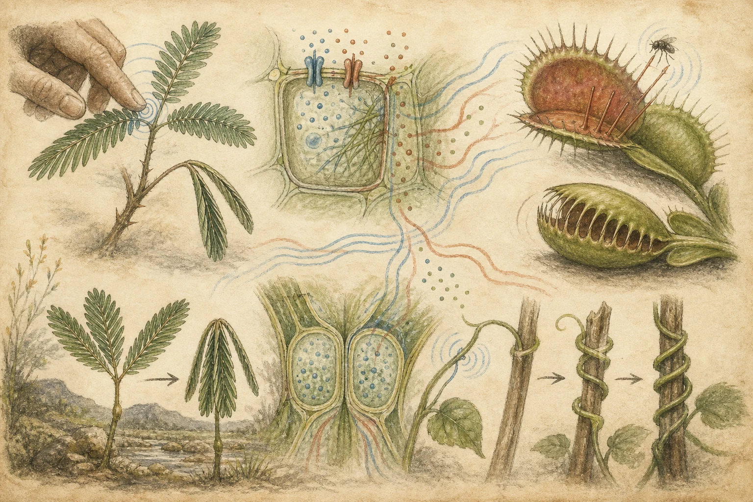 Text-free illustrated signal score for “How plants respond to touch”; the article points are listed below.
