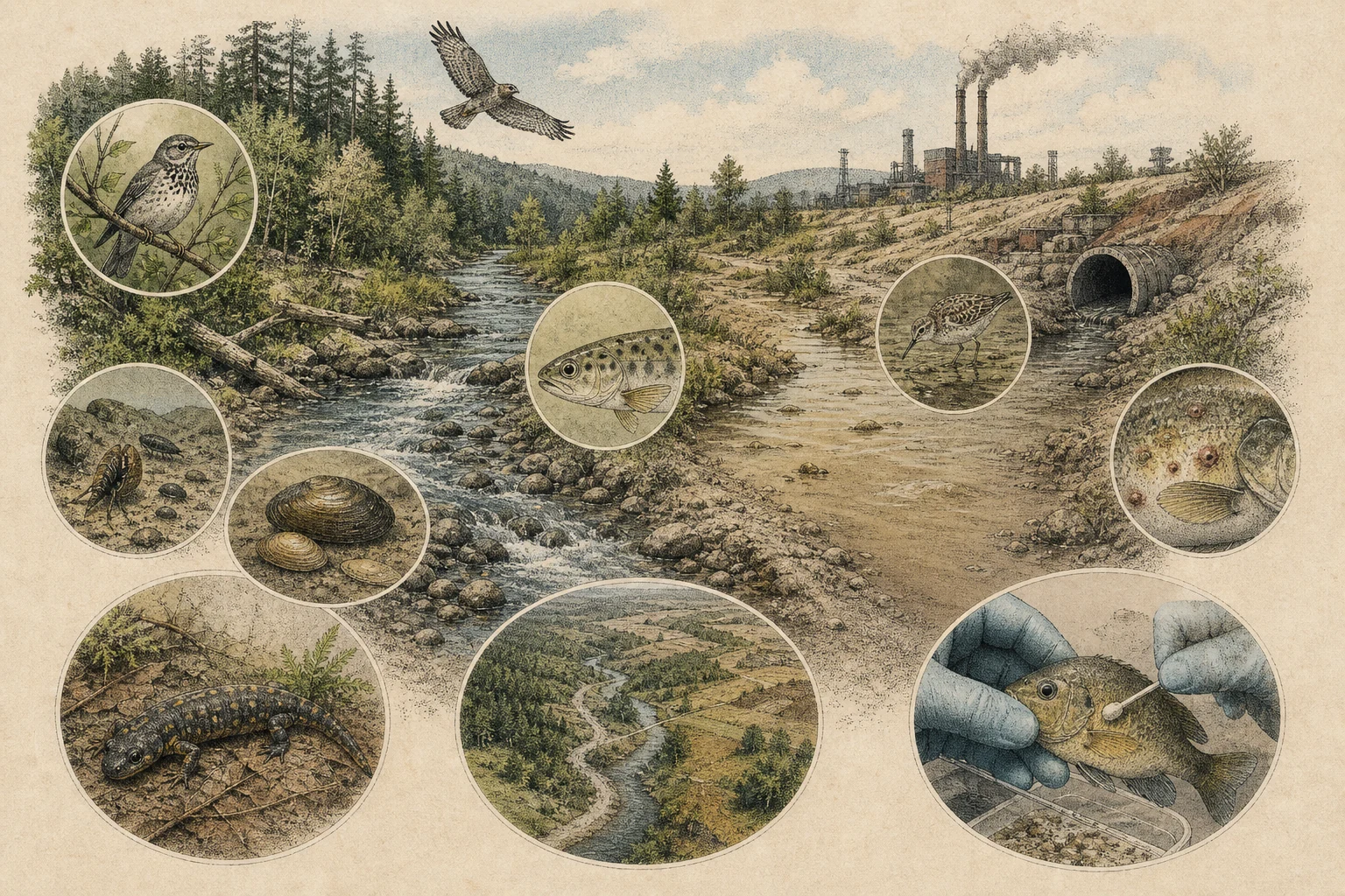 Text-free illustrated concept map for “Indicator species explained”; the article points are listed below.