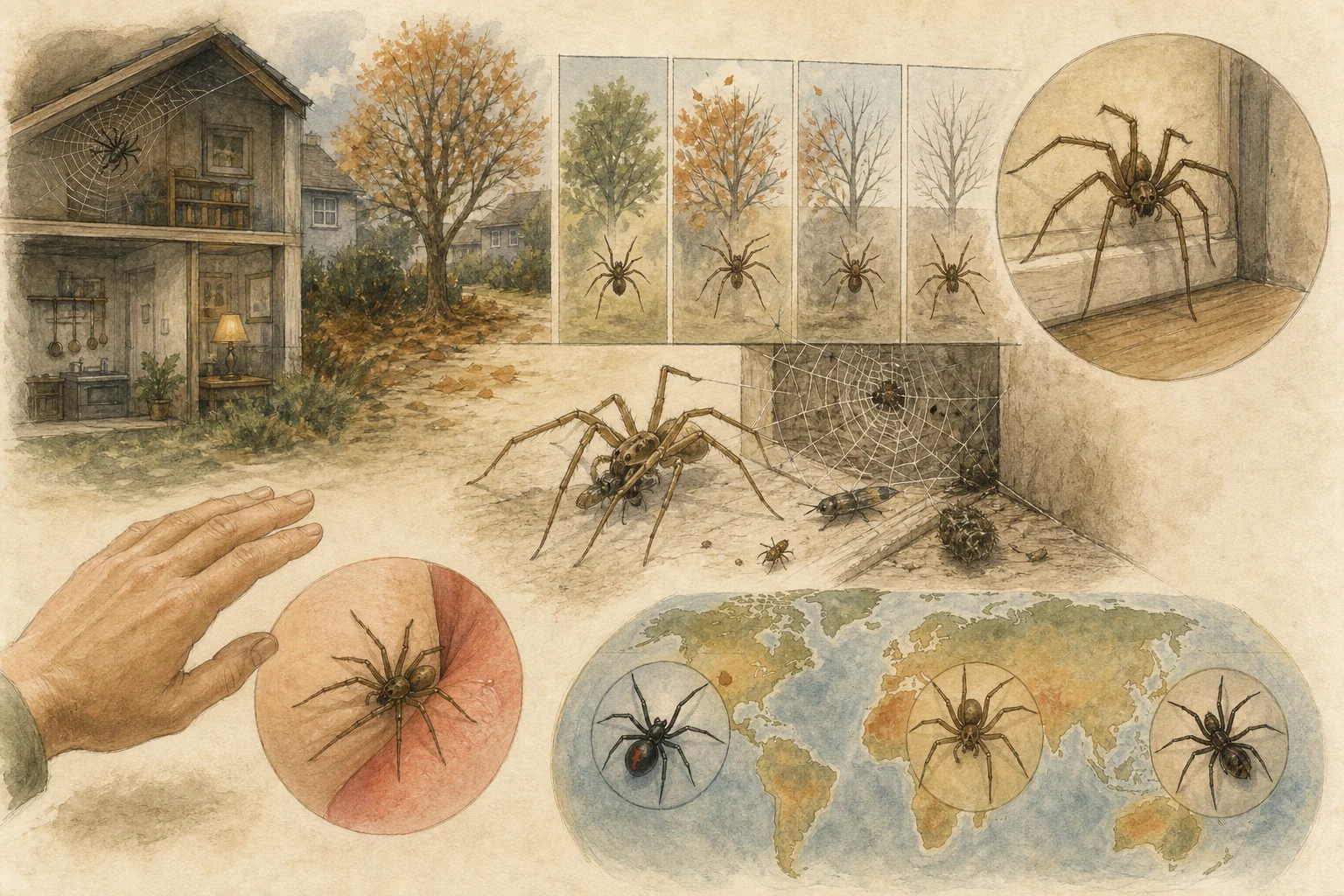Text-free illustrated decision path for “Which house spiders are dangerous”; the article points are listed below.