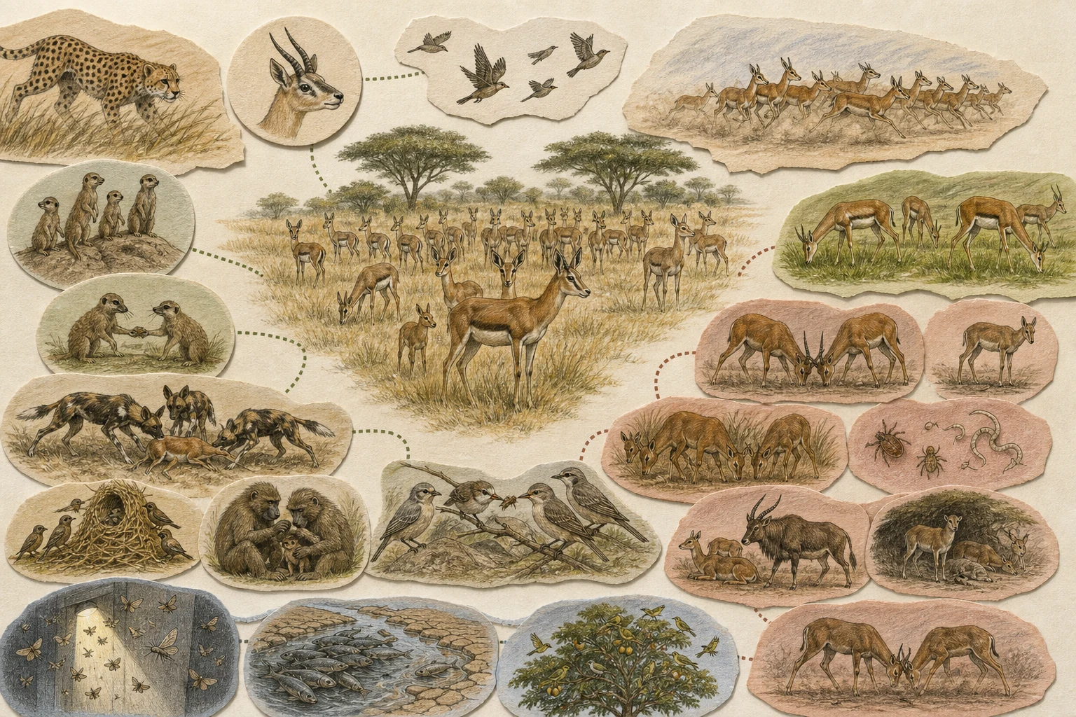 Text-free illustrated signal score for “Why animals live in groups”; the article points are listed below.